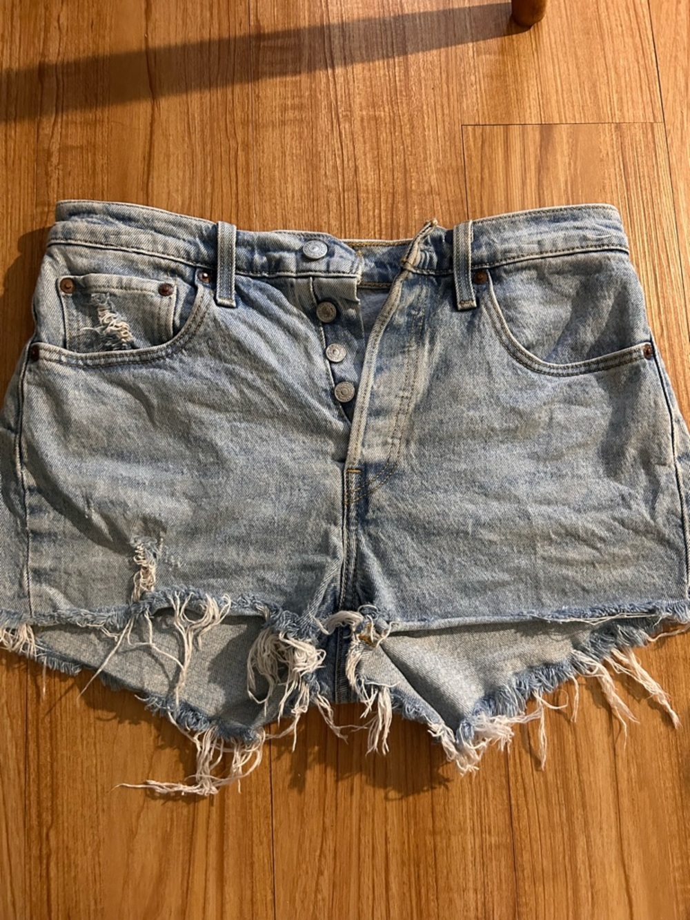 Levi's Light Blue Frayed Button-Front Denim Shorts 501
